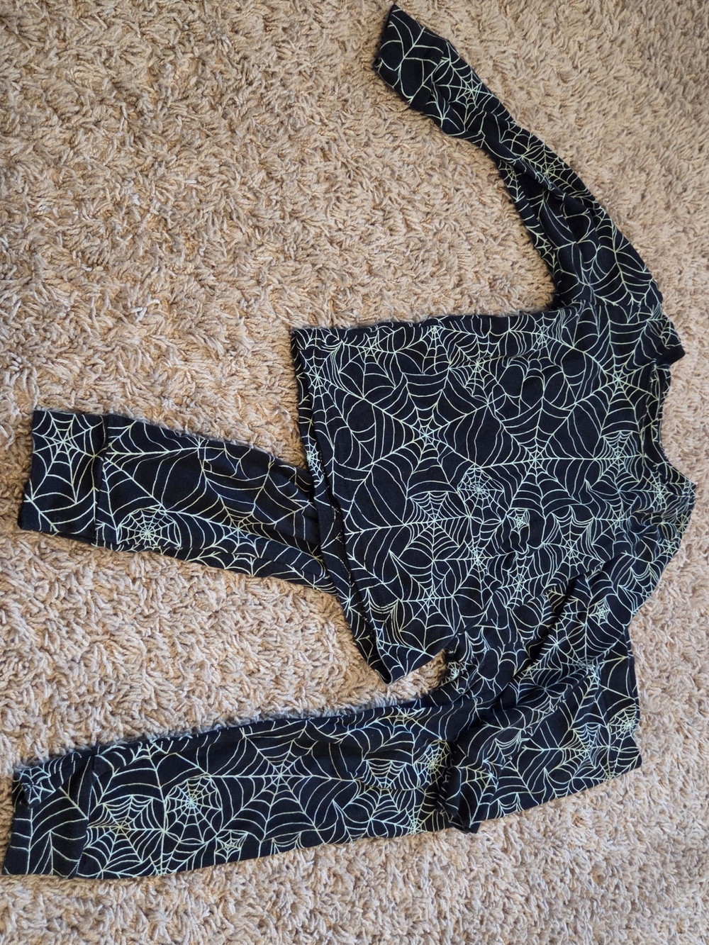 Old Navy Black Kids Pajama Set with Neon Green Spiderweb Pattern
